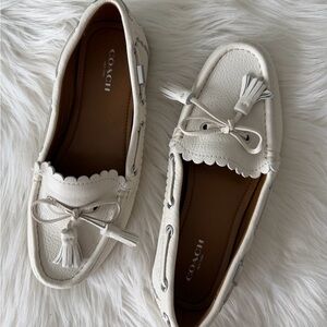 Coach Olympia Tassel White Off-White Leather Tassel Loafers, Women's Size 7